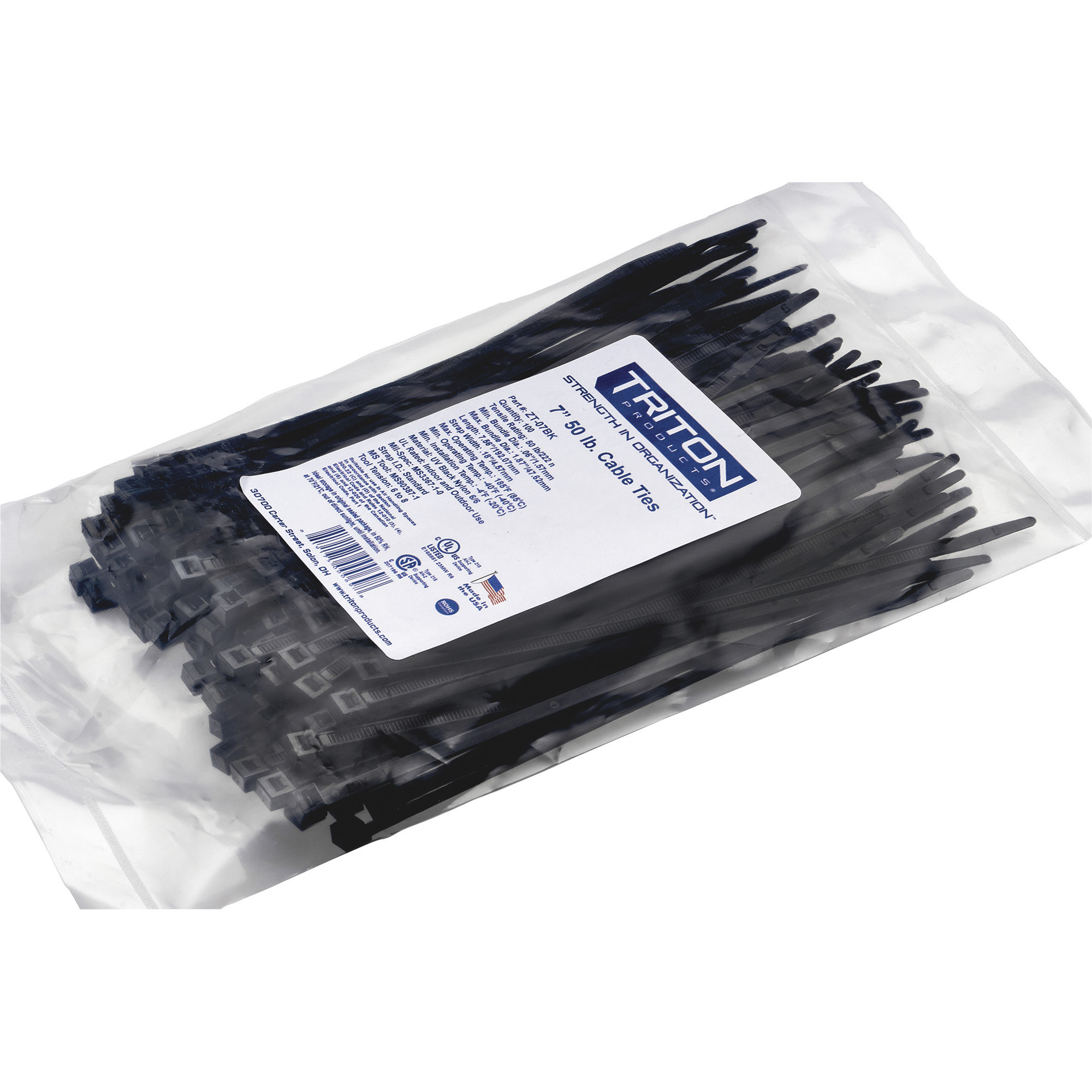 Triton Products 7in. Nylon Zip Ties, 100-Pk., Black, Model# ZT-07BK